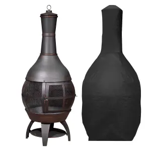 Dellonda Deluxe 360 Chiminea/Fire Pit with Cover - Antique Bronze Finish