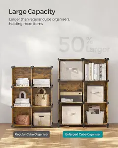 SONGMICS Modular 6-Cube Storage Organizer with Feet, Plastic Cubes, Shoe Rack for Living Room, Bedroom, Study, Rustic Brown