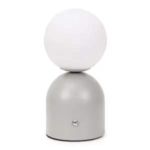 ValueLights Marlow Rechargeable Touch Button Table Lamp with Opal Globe Lampshade - Oyster Grey