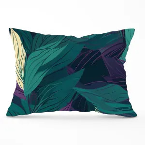 Green Purple Tropical Leaves Cushions 33cm x 48cm