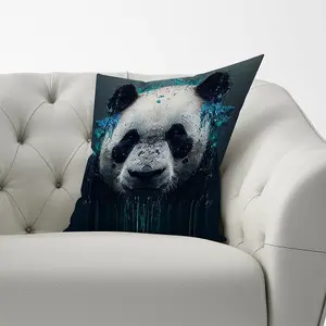 Panda Face Splashart Dark Background Cushions 60cm x 60cm