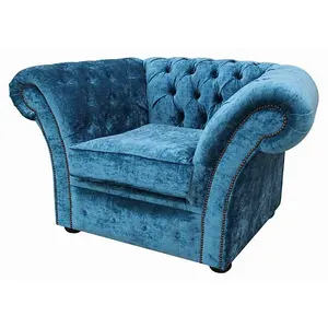 Chesterfield Club Chair Modena Peacock Blue Velvet In Balmoral Style