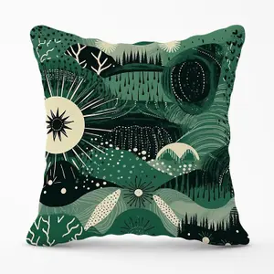 Abstract Green Moon Outdoor Cushion 45cm x 45cm