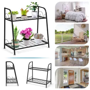 Costway 2-tier Metal Plant Stand Shelf Multifunctional Flower Rack Display Pot Holder