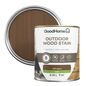 GoodHome Outdoor Mahogany Satin Quick dry Wood stain, 750ml