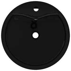 Ceramic Bathroom Sink Basin Faucet/Overflow Hole Black Round