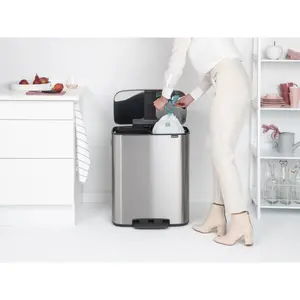 Brabantia Bo 30 Litre + 30 Litre Pedal Bin with Two Inner Buckets Matt Steel