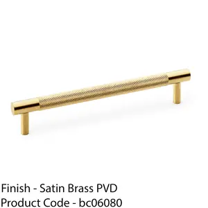 Knurled T Bar Door Pull Handle - Satin Brass - 160mm Centres Premium Drawer