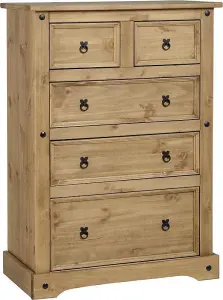 Corona 3+2 Drawer Chest in Distressed Waxed Pine