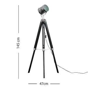 ValueLights Starboard Black & Chrome Photography/Film Studio Style Adjustable Spotlight Tripod Floor Lamp with LED Bulb