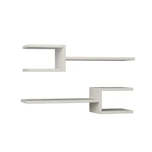 Decortie Fork Modern Wall Mounted Floating Shelf Unique Design Set 2 Piece Shelf White 75cm