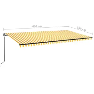 Berkfield Manual Retractable Awning with LED 600x350 cm Yellow and White