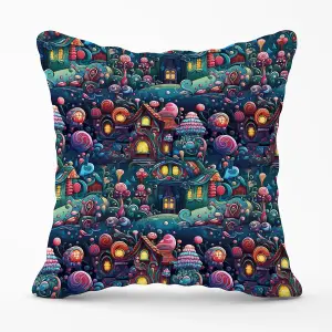 Whimsical Gingerbread House Pattern Outdoor Cushion 45cm x 45cm