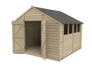 Forest Garden 10x10 ft Apex Wooden 2 door Shed with floor & 4 windows