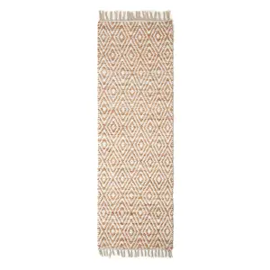 Homescapes Sierra Neutral Diamond Pattern Hemp Chindi Rug, 66 x 200 cm