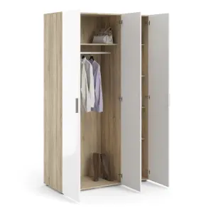 Pepe Wardrobe with 3 doors in Oak with White High Gloss