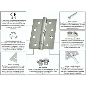 EAI - 4" Door Hinges & Screws G11 FD30/60  - 102x76x2.7mm Square - Satin Nickel Plated