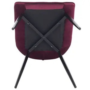 Set Of 4 Dining Room Chairs Kitchen Chair Cushioned Chair Design Chair With Backrests With Fabric Seat And Metal Frame Maroon