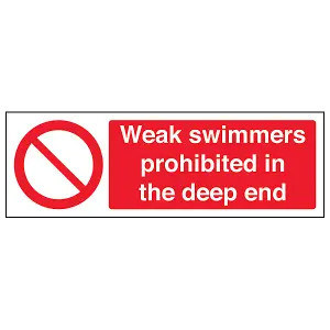 Weak Swimmers Prohibited Deep End Sign - Adhesive Vinyl 300x100mm (x3)