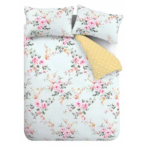 Canterbury Floral Reversible Double Duvet Cover Set with Pillowcases with Pillowcases Duck Egg / King Duvet Cover + 2 Standard Pillowcases