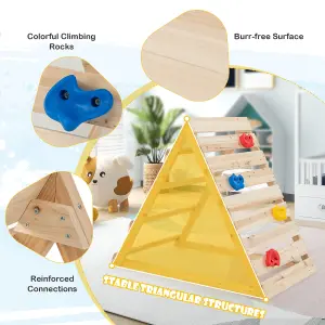 Costway Double Sided Triangle Climber Wooden Climbing Toy w/ Climbing Rocks