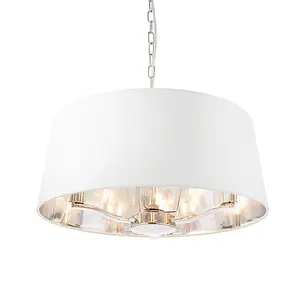 Luminosa Harvey Multi Arm Cylindrical Pendant Light Bright Nickel Plate, Vintage White Fabric