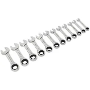 12-Piece Stubby Ratchet Combination Spanner Set - Metric 12 Point Design for Tight Spaces