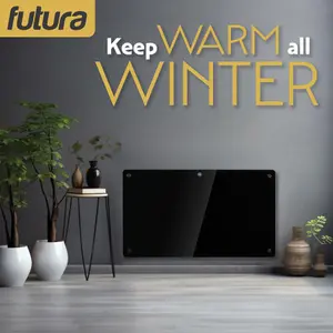 Futura Electric 1500W WIFI Glass Radiator Panel Heater Black Wall Mounted or Floor Standing Bathroom Safe, Timer and Thermostat