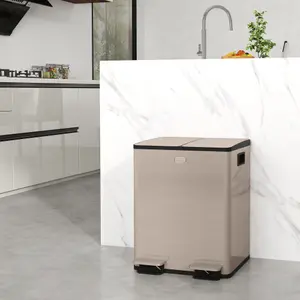 HOMCOM 2 x 20L Dual Kitchen Bin Pedal Bin for Recycling and Waste, Gold Tone