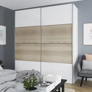 GoodHome Atomia Matt Oak effect Sliding wardrobe door (H) 560mm x (W) 987mm, Pack of 4