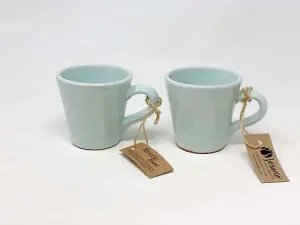 Rustic Pastel Fully Dipped Terracotta Pale Green Kitchen Dining Set of 2 Conical Mugs (H) 9cm