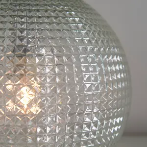 Lucia Clear Textured Glass with Vintage White Faux Silk Shade Modern Classic 2 Light Table Light