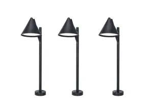 GoodHome Eriksson Matt Black LED Outdoor Stake light (D)120mm, Pack of 3