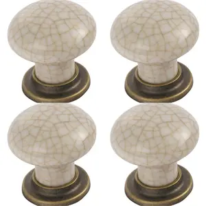 4 PACK - Porcelain Mushroom Cupboard Door Knob 36mm Dia - Florentine Bronze & Ivory Glaze