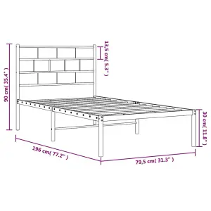 Berkfield Metal Bed Frame with Headboard Black 75x190 cm