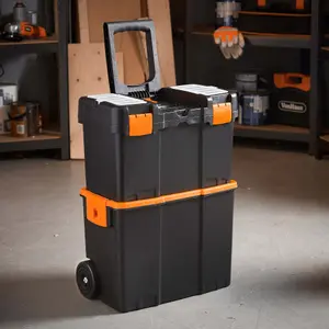 VonHaus Tool Box on Wheels with Stackable Boxes for Easy Organisation, Secure Rolling Tool Box with Lockable Cover, Removable Tray