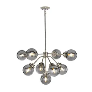 9 Bulb Chandelier Ceiling Light Highly Polished Nickel LED E14 8W LED