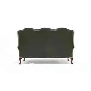 Chesterfield 3 Seater High Back Antique Green Real Leather Sofa In Mallory Style