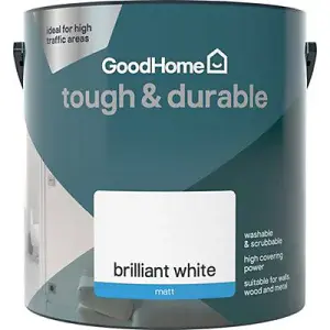 GoodHome Tough & Durable Brilliant white Matt Emulsion paint, 2.5L