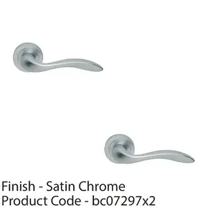 2 PACK - Premium Scroll Door Handle Set - Satin Chrome Elegant Lever on Round Rose