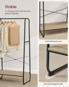 VASAGLE Clothes Rail, Clothes Rack with Shoe Shelf, 5-Tier Storage Rack, 6 Side Hooks, Turquoise Brown and Matte Black