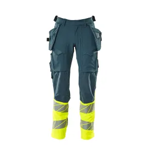 Mascot Accelerate Safe Trousers with Holster Pockets - Dark Petroleum/Hi-Vis Yellow   (46.5) (Leg Length - Regular)