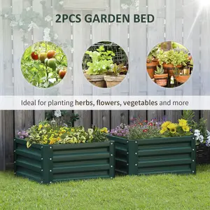 Outsunny Set of 2 Raised Garden Bed Galvanised Planter Box, Green