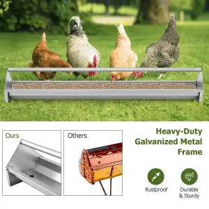 Costway Heavy-Duty Galvanized Steel Chicken Feeding Trough Metal Chicken Feeder