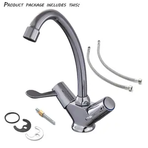 BATHWEST Kitchen Sink Mixer Tap for Basin, Brass Construction, with Twin Levers & Swivel Faucet