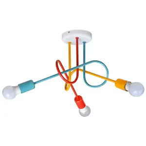 Luminosa Oxford Multi Arm Semi Flush Ceiling Light Orange, Red, Turquoise 50cm