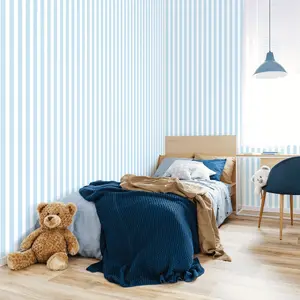 Galerie Tiny Tots 2 Sky Blue Regency Stripe Smooth Wallpaper