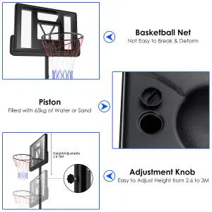 Costway 2.6M - 3CM Adjustable Height Portable Basketball Court Rim System