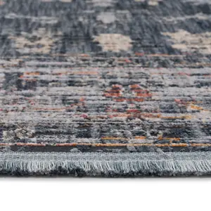 Blue Beige Traditional Floral Soft Fringed  Runner Rug 60x240cm