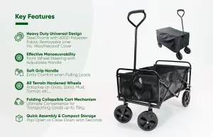 Trolley FOLDABLE 4 Wheel Outdoor Leisure Cart - Folding Trolley WITH COVER Travels with 75kg Load - Collapsible Fold Up Trolley